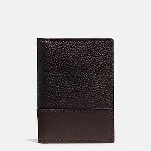 🆕 Coach Camden Leather Slim Pass Case ID Wallet Mahogany Brown Unisex